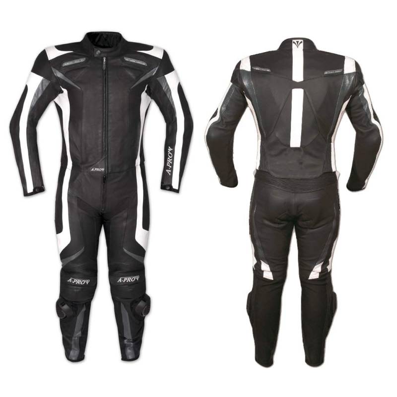 A-Pro Lederkombi Motorrad Rindsleder Jacke Hose Protektoren 2 Teilige Schwarz 52 von A-Pro