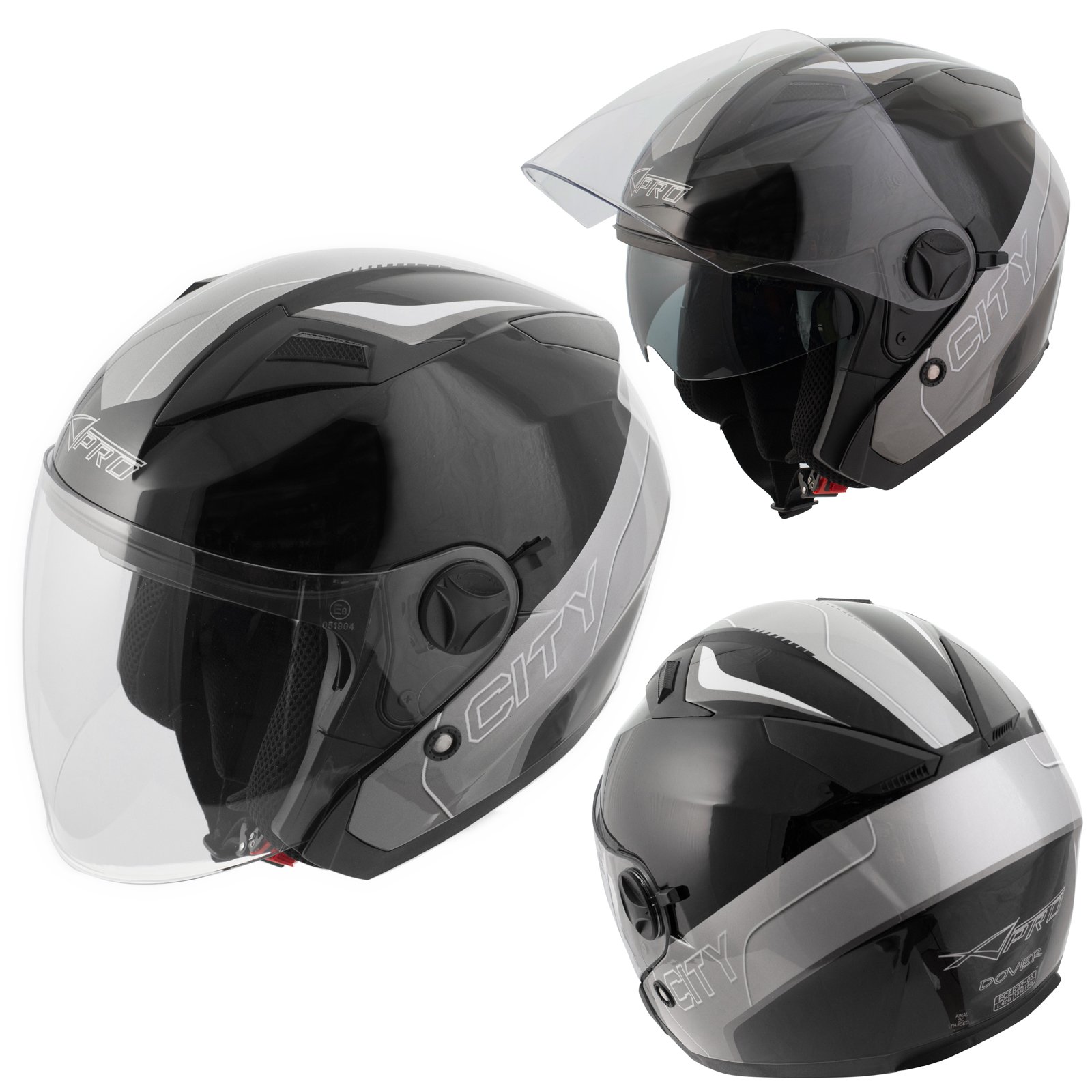 A-Pro Motorradhelm Helm Sturzhelm Jethelm Roller Innensonnenblende Schwarz XS von A-Pro