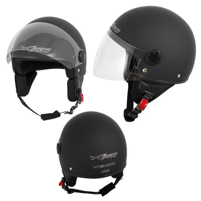 Motorradhelm Motorrad Roller Jet Helm Demi Mit Viser Matt Schwarz L von A-Pro