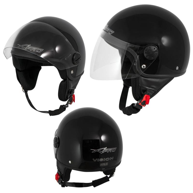 A-Pro Motorradhelm Motorrad Roller Jet Helm Demi Mit Viser Schwarz S von A-Pro