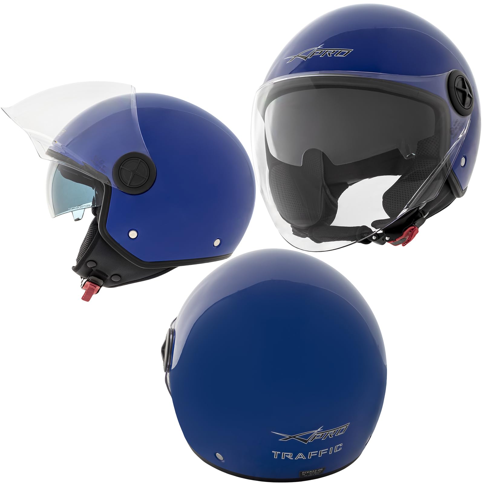 A-Pro Motorradhelm Motorrad Roller Jet Helm Innensonnenblende Viser Blau S von A-Pro