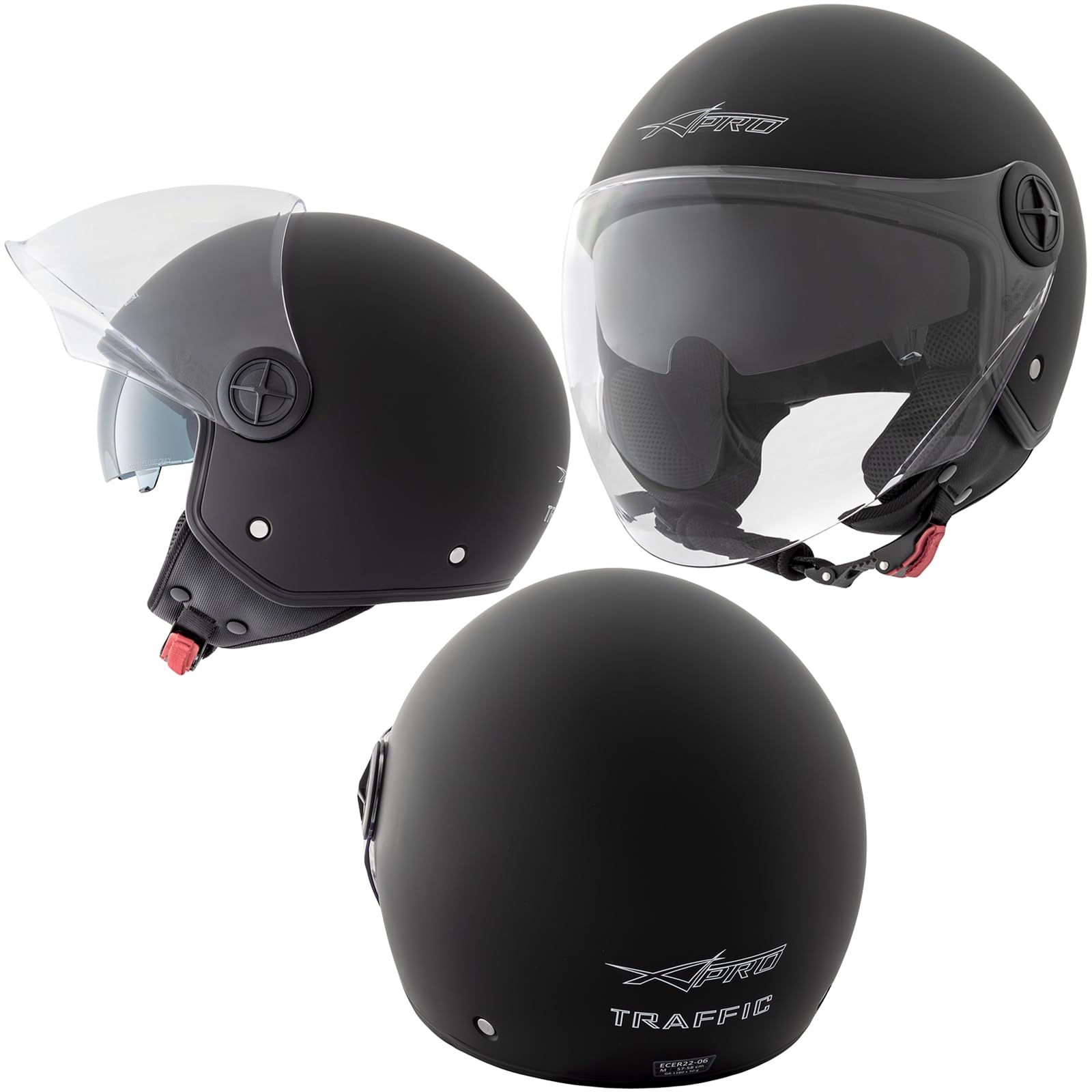 A-Pro Motorradhelm Motorrad Roller Jet Helm Innensonnenblende Viser Schwarz Matt M von A-Pro