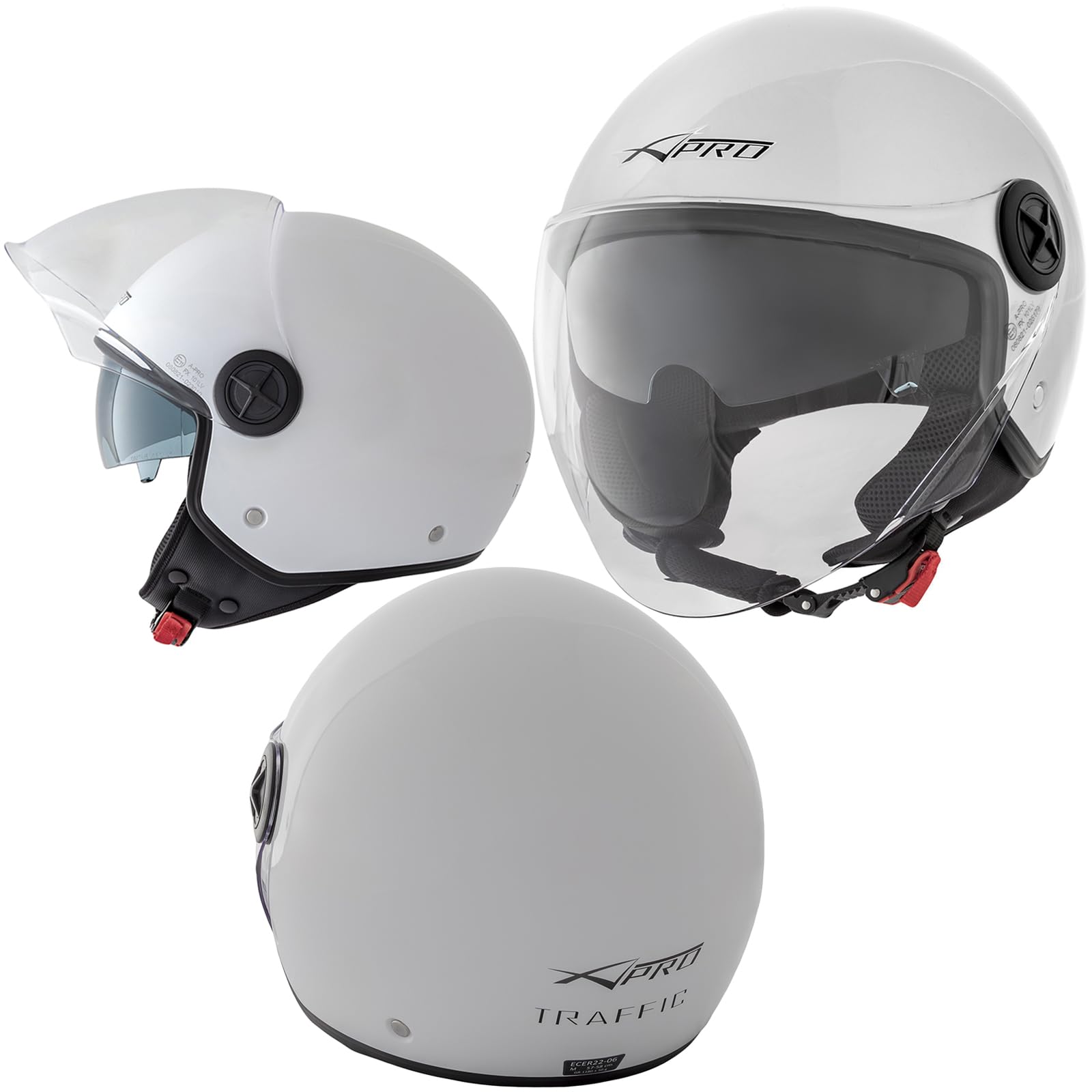 A-Pro Motorradhelm Motorrad Roller Jet Helm Innensonnenblende Viser Weiss 2XL von A-Pro