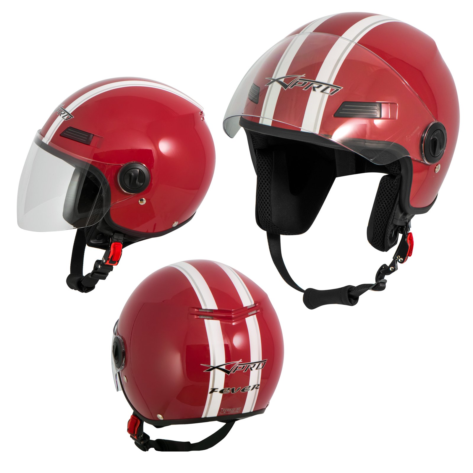 A-Pro Motorradhelm Motorrad Roller Offenes Jet Helm Viser ECE 22-06 Rot XS von A-Pro