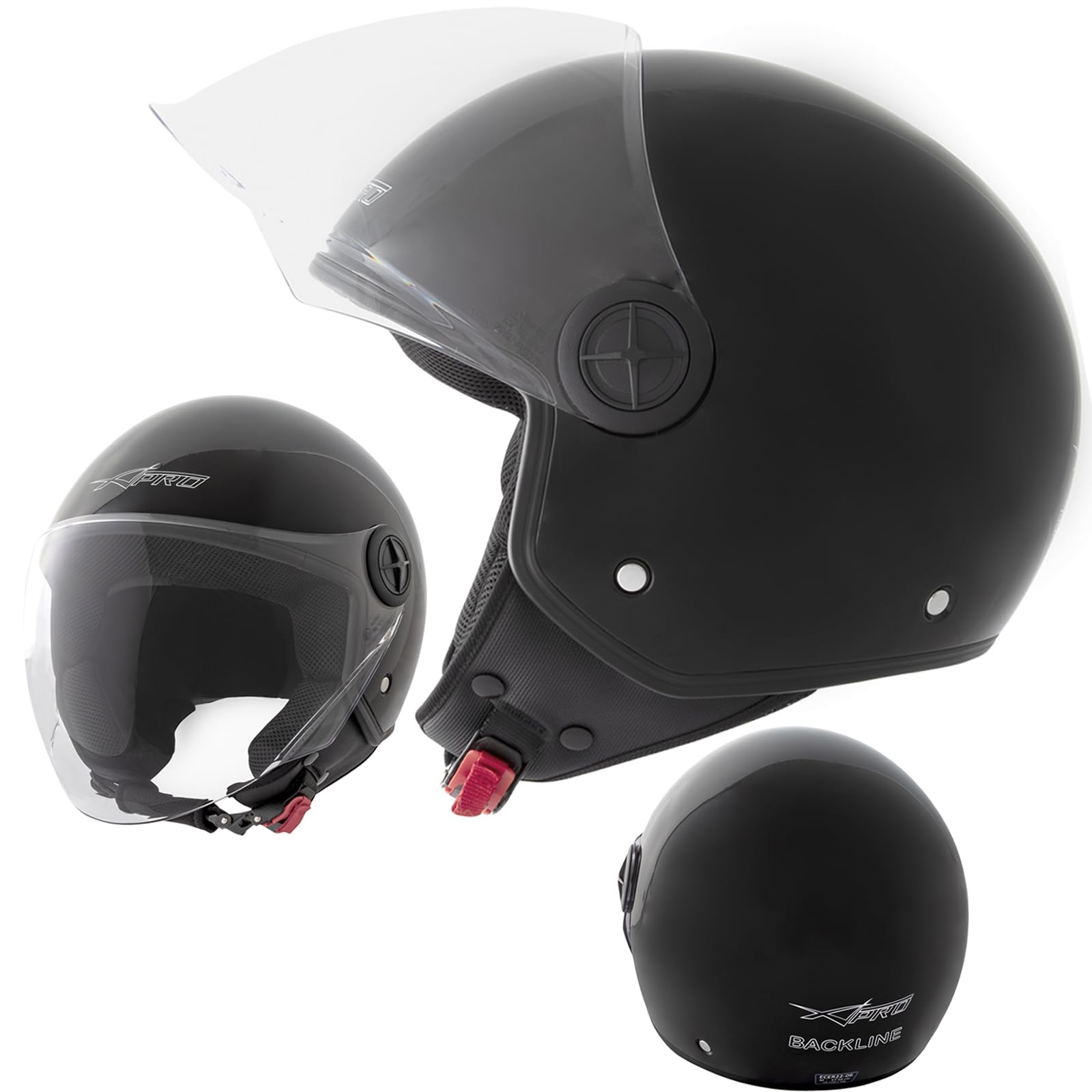 A-Pro Motorradhelm Quad Roller Offenes JetHelm Viser ECE 22 06 Polierten Schwarz XXL von A-Pro