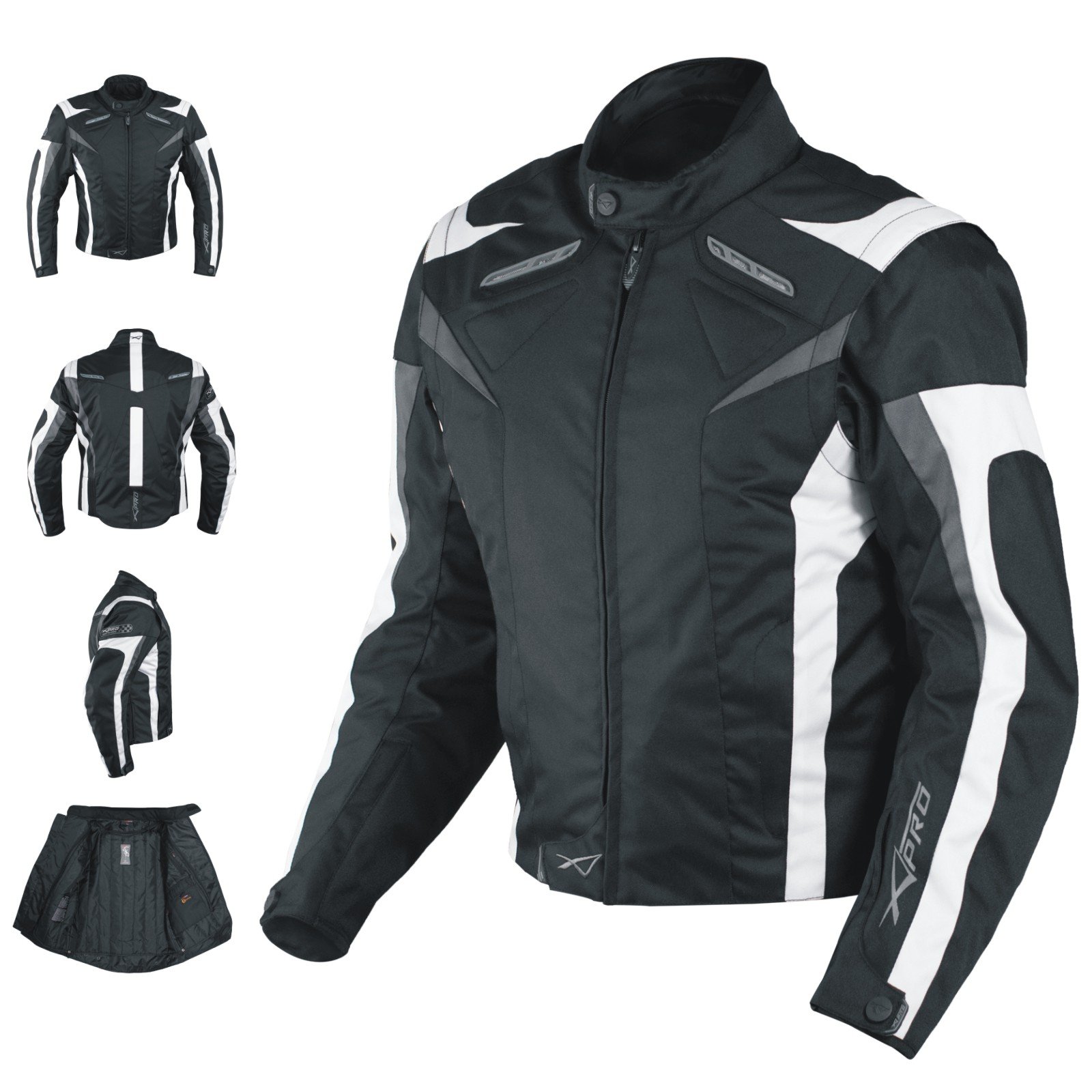 Motorradjacke CE Protektoren Sport Textil Motorrad Thermofutter Weiss L von A-Pro