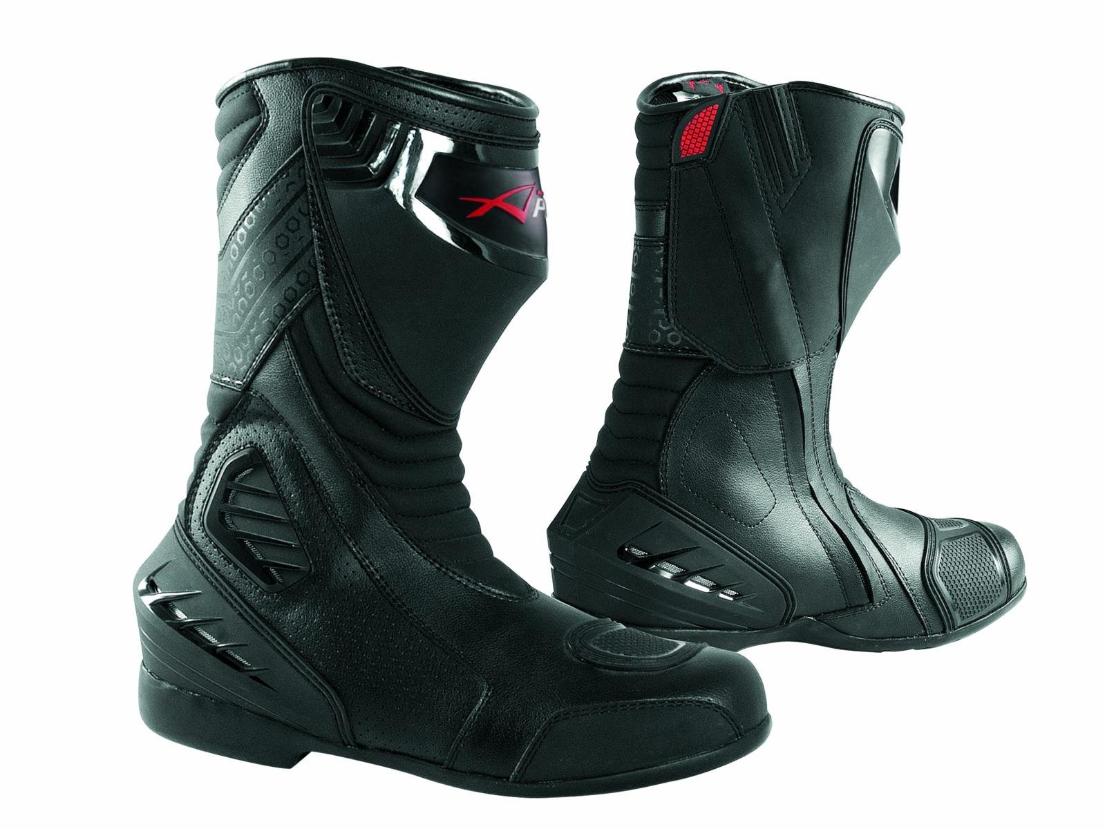 Racestiefel Rindsleder Leder Motorrad Stiefel Thermofutter Profi Schwarz 45 von A-Pro