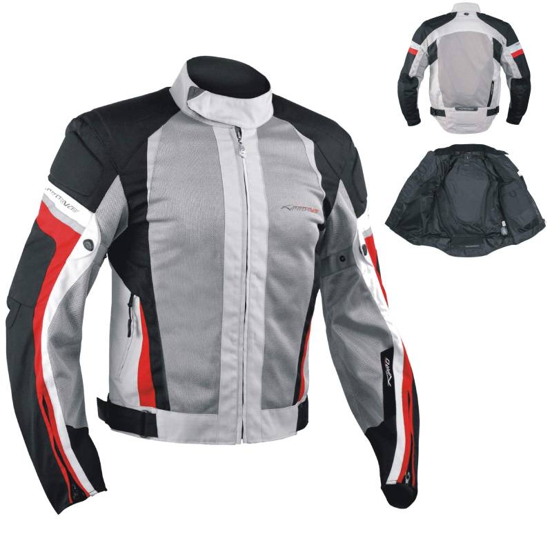 A-Pro Sommer Mesh Motorradjacke Sport Motorbike Racing Touring Grau/Rot XXL von A-Pro