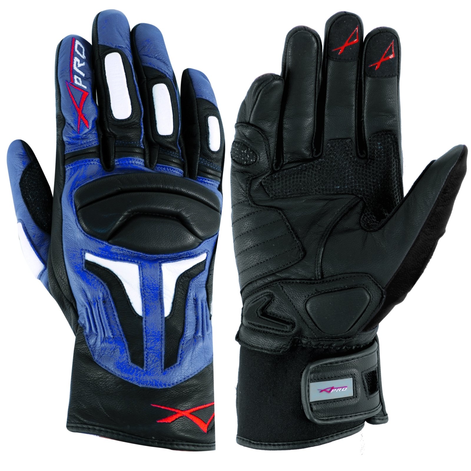 A-Pro Sommer Sport Leder Gepolsterte Handschuhe Roller Motorrad Bikers Blau XL von A-Pro