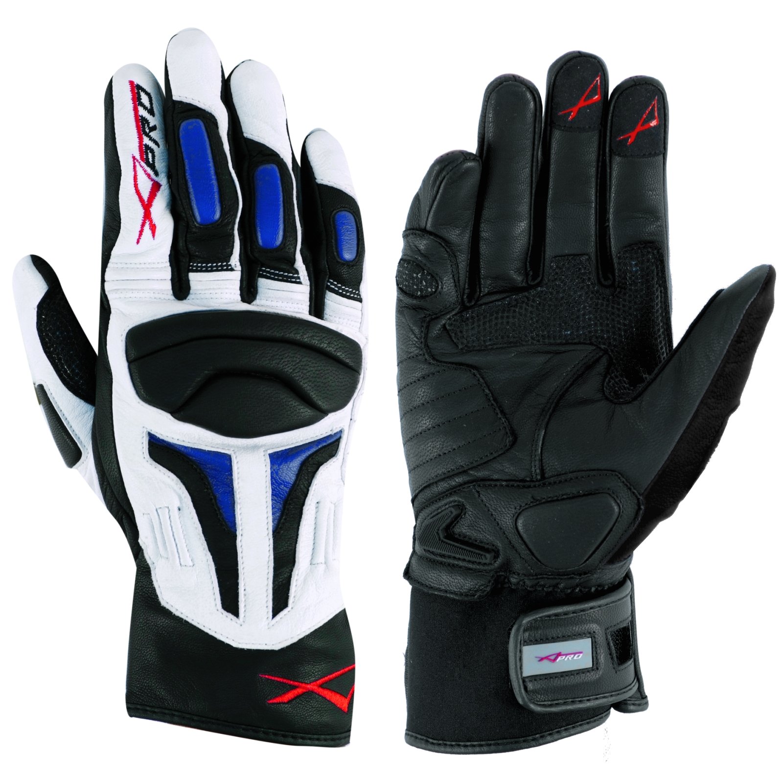 A-Pro Sommer Sport Leder Gepolsterte Handschuhe Roller Motorrad Bikers Weiss/Blau L von A-Pro