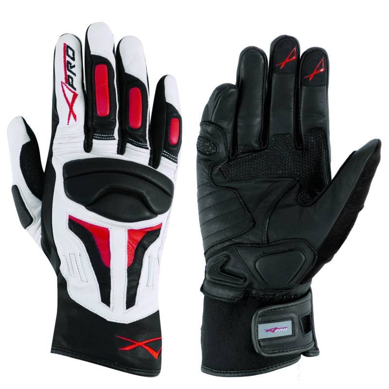 A-Pro Sommer Sport Leder Gepolsterte Handschuhe Roller Motorrad Bikers Weiss/Rot 3XL von A-Pro