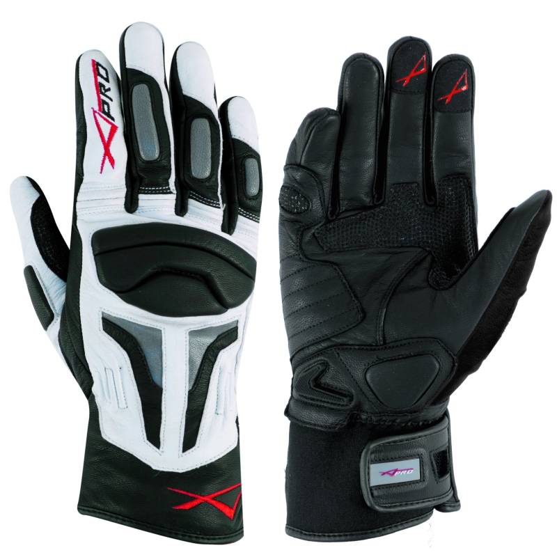 A-Pro Sommer Sport Leder Gepolsterte Handschuhe Roller Motorrad Bikers Weiss/Silber XL von A-Pro