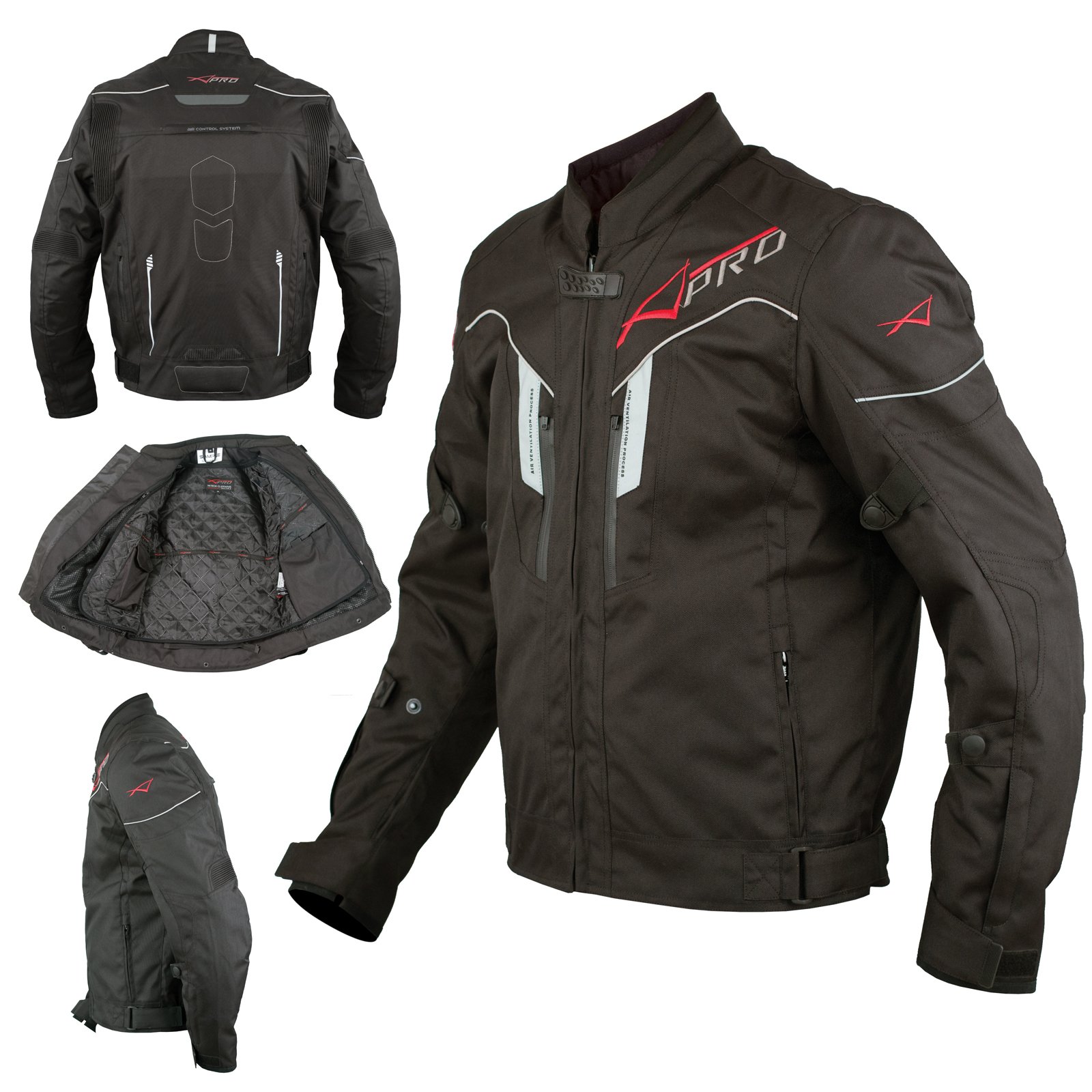 Textil Motorrad Jacke wasserdichte CE Protektoren Reflektirende Schwarz 3X von A-Pro