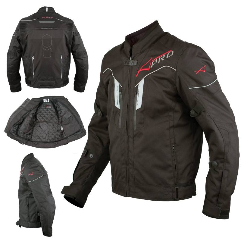 A-Pro Textil Motorrad Jacke Wasserdichte CE Protektoren Reflektirende Schwarz 3X von A-Pro