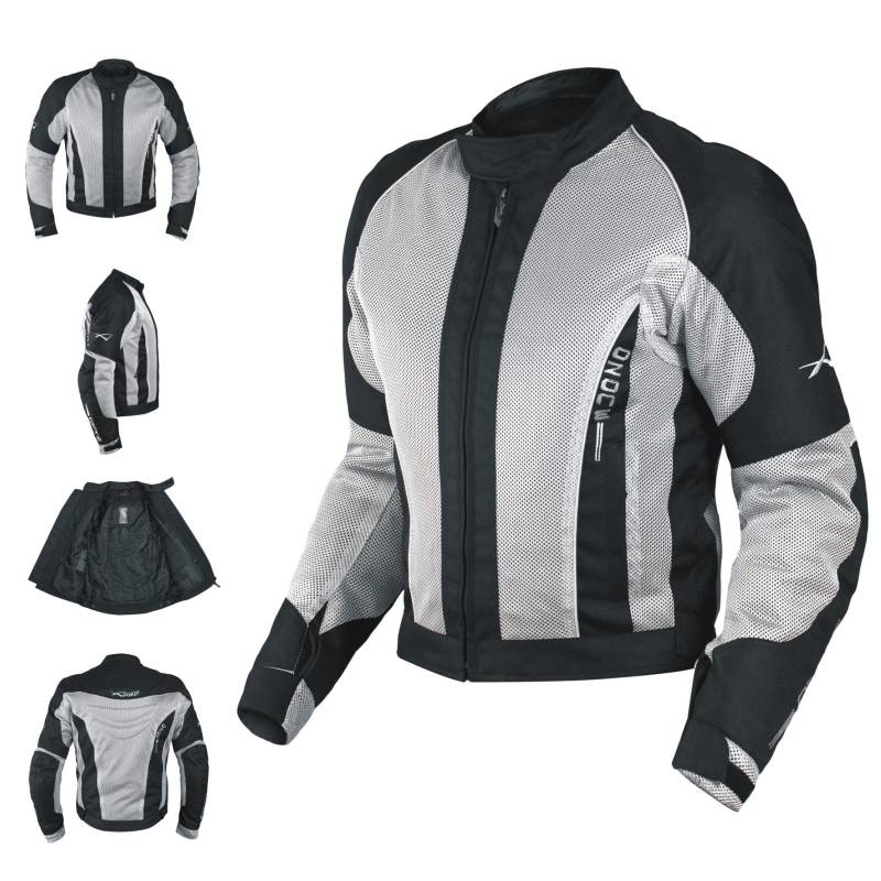 Textiljacke Atmungsaktiv Mesh Durchloechert Motorrad Protektoren Grau S von A-Pro