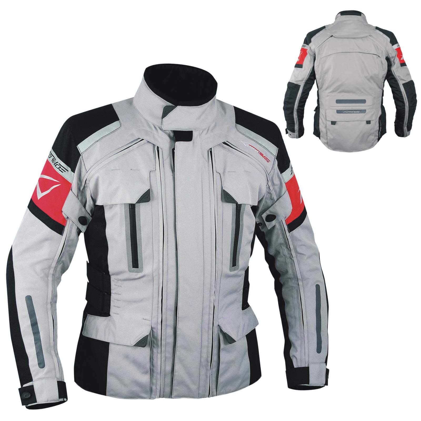 A-Pro Textiljacke Motorrad Wasserdicht Thermofutter CE Protektoren Grau 3XL von A-Pro