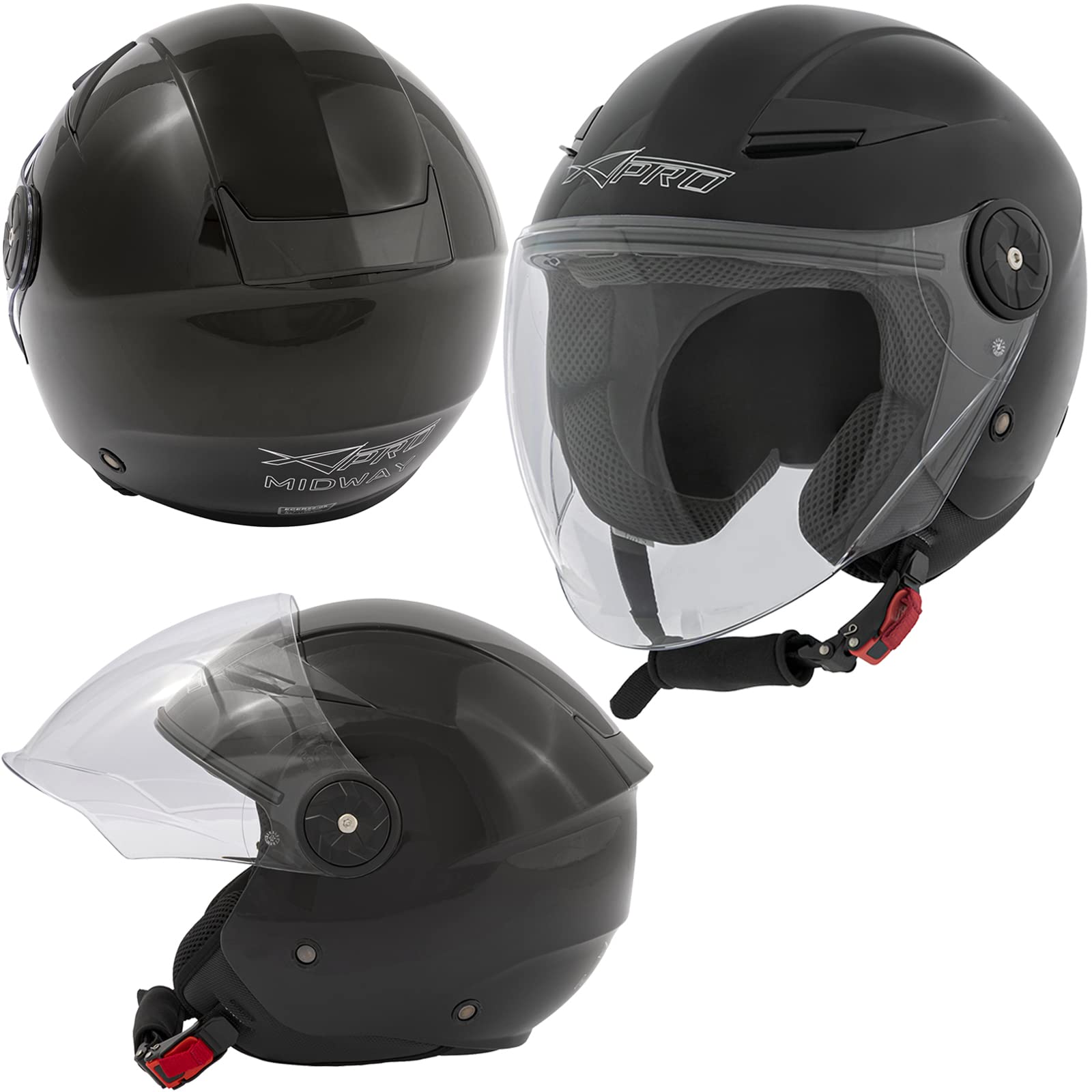 City Jet Motorradhelm Lange Visier Roller Zertifikat ECE 22-05 Schwarz XL von A-Pro