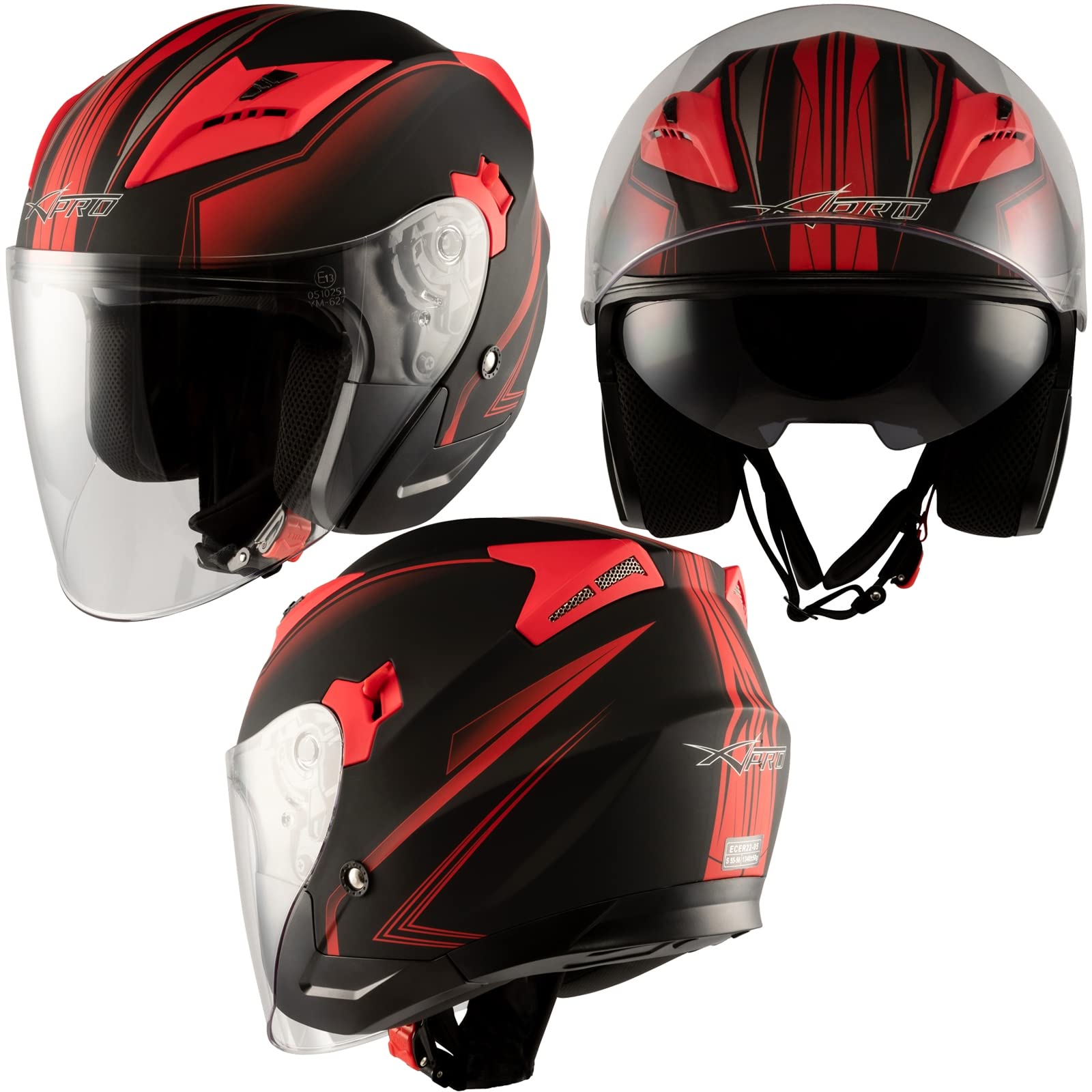 Doppeltvisier Motorradhelm Jet City ECE 22-05 Zertifikat Mattt Schwarz Rot S von A-Pro