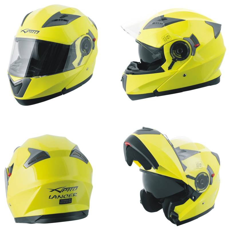 Helm Klapphelm Innensonnenblende Motorradhelm Modular Gelb Fluo S von A-Pro