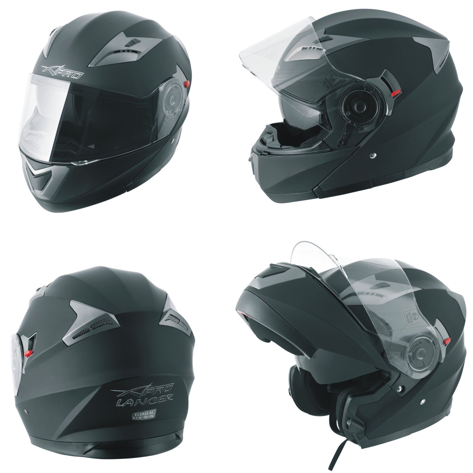 Helm Klapphelm Innensonnenblende Motorradhelm Modular Mat Schwarz XL von A-Pro