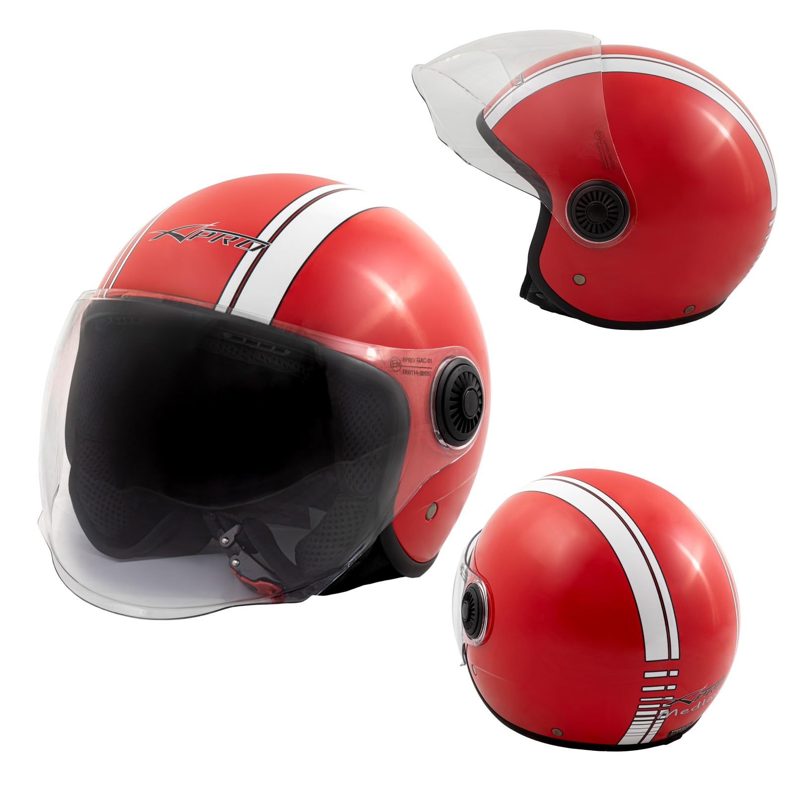 Helm Moto Jet Visier Grafik Weiß Scooter ECE 22 06 Rot L von A-Pro