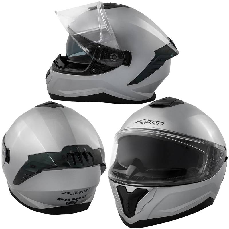 Integralhelm Motorradhelm Rollerhelm Innensonnenblende Helm Silber M von A-Pro