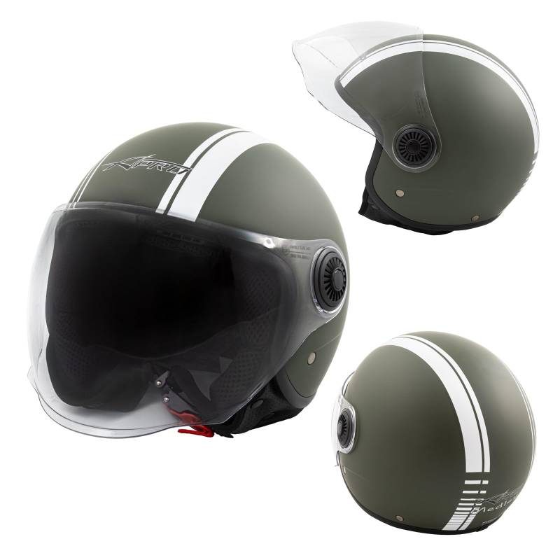 Jet Helm Motorrad Quad Matt Grün ECE 22 06 Weiß Grafik Visier XL von A-Pro