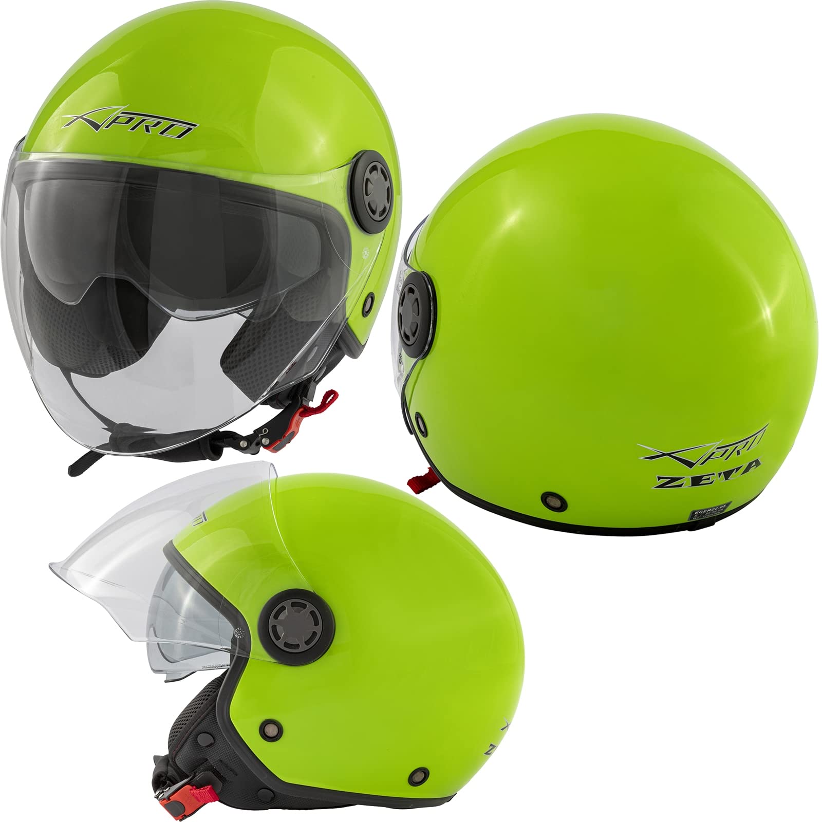 Jethelm Helm Motorrad Roller Lang Sonnenblende Visier Zugelassen ECE 22 06 Grün XS von A-Pro