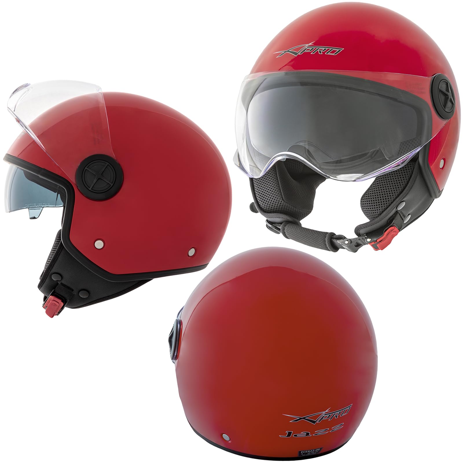 Jethelm Motorrad Kratzfest Sonnenblende Offen Visier Roller ECE 22-06 Rot XXL von A-Pro