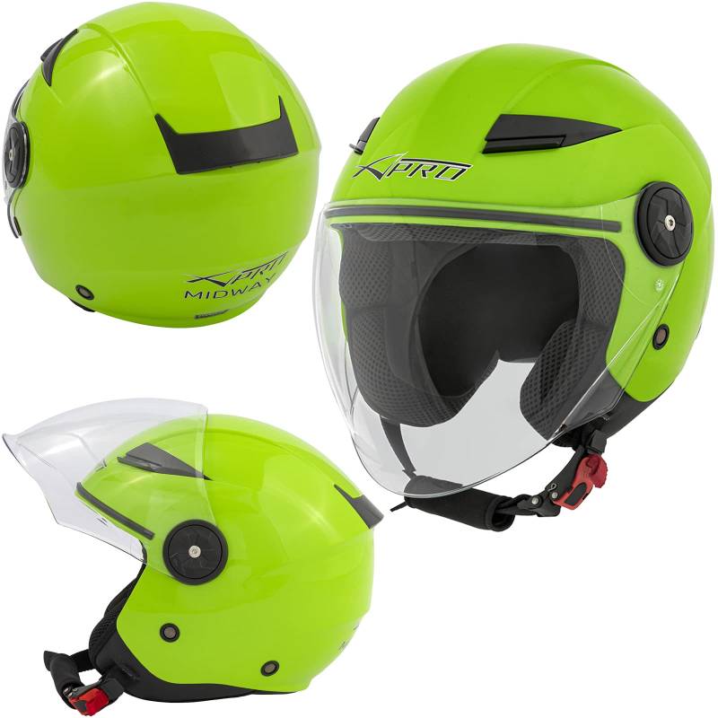 A-Pro Lange Visier Jet Motorradhelm City Roller ECE 22 Zertifikat Grün XS von A-Pro