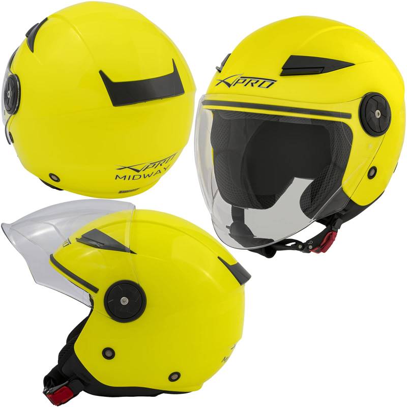 Lange Visier Jet Motorradhelm City Roller Zertifikat ECE 22 Fluogelb XL von A-Pro