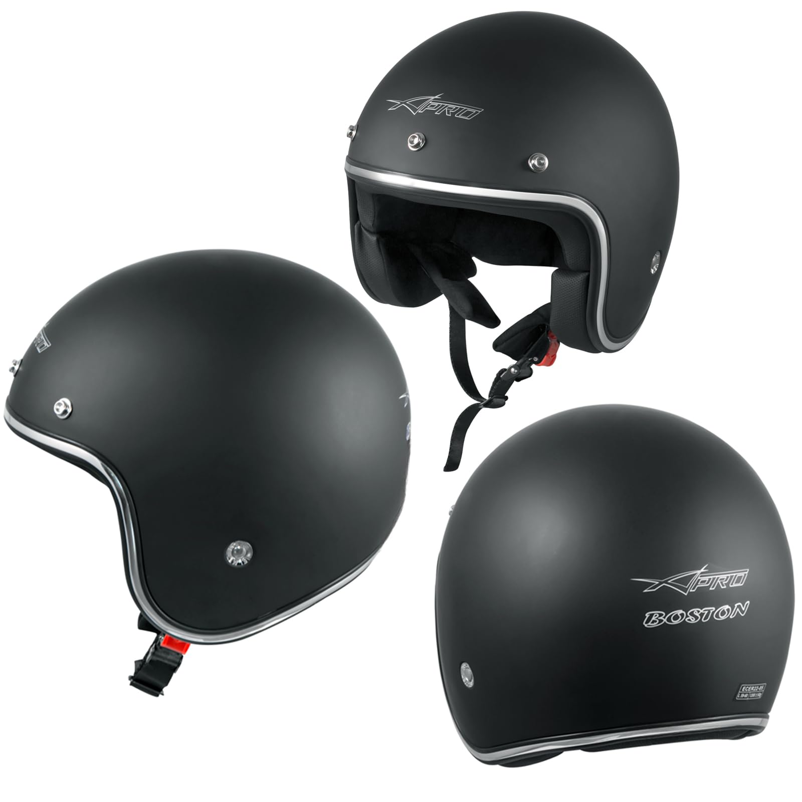 Motorradhelm Jet Helmet Homologated ECE 22-06 Mattschwarz Custom Scooter XS von A-Pro