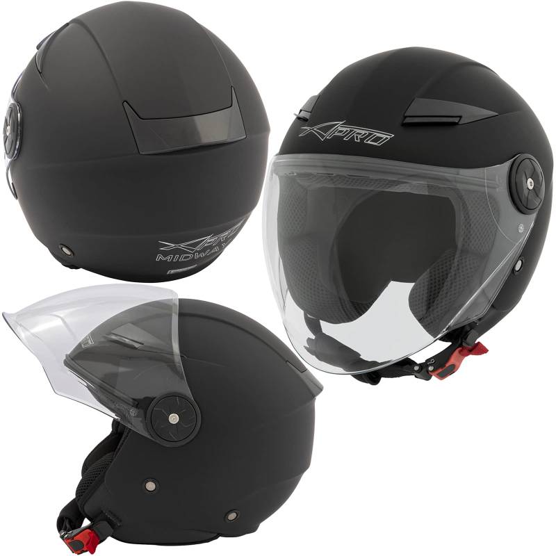 Motorradhelm Lange Visier Jet Zertifikat ECE 22-05 Roller City Matt Schwarz XL von A-Pro