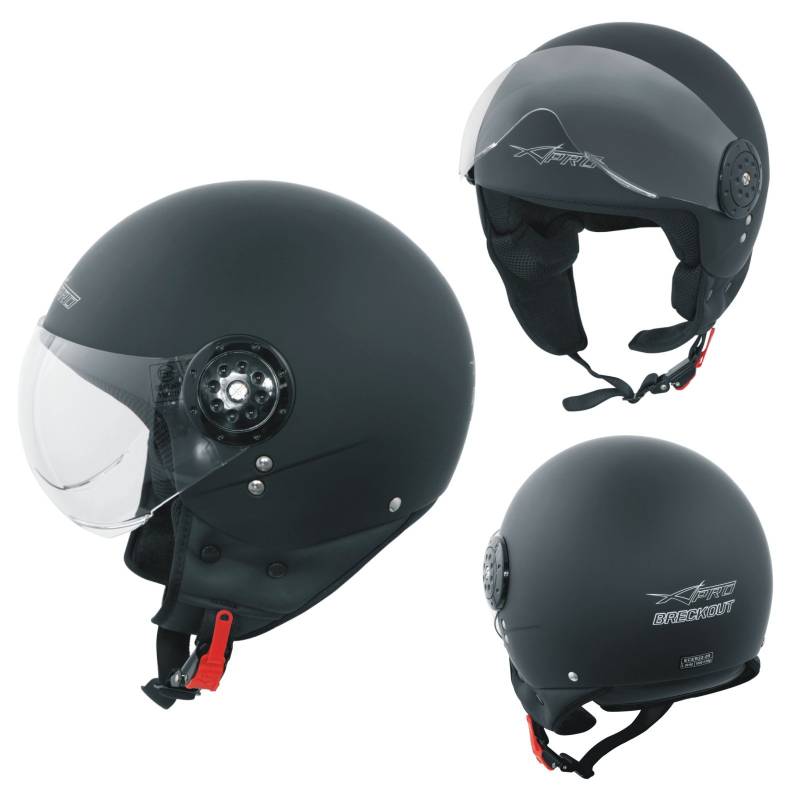 Motorradhelm Motorrad Roller Jet Demi Helm Scooter Homologiert Avio Visor Mattschwarz M von A-Pro