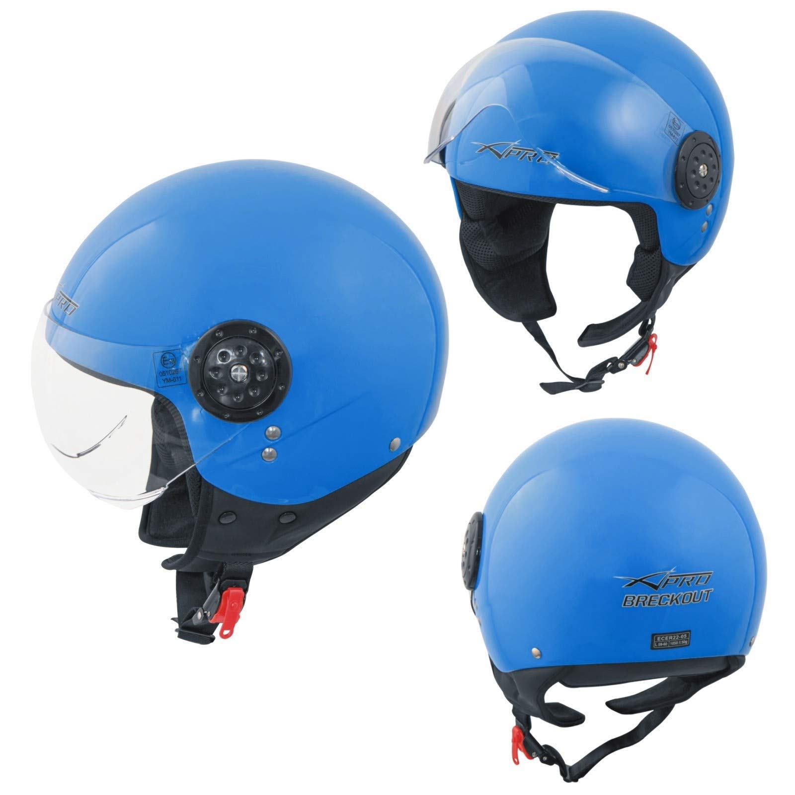 Motorradhelm Motorrad Roller Jet Demi Helm Scooter Homologiert Avio Visor blau XS von A-Pro