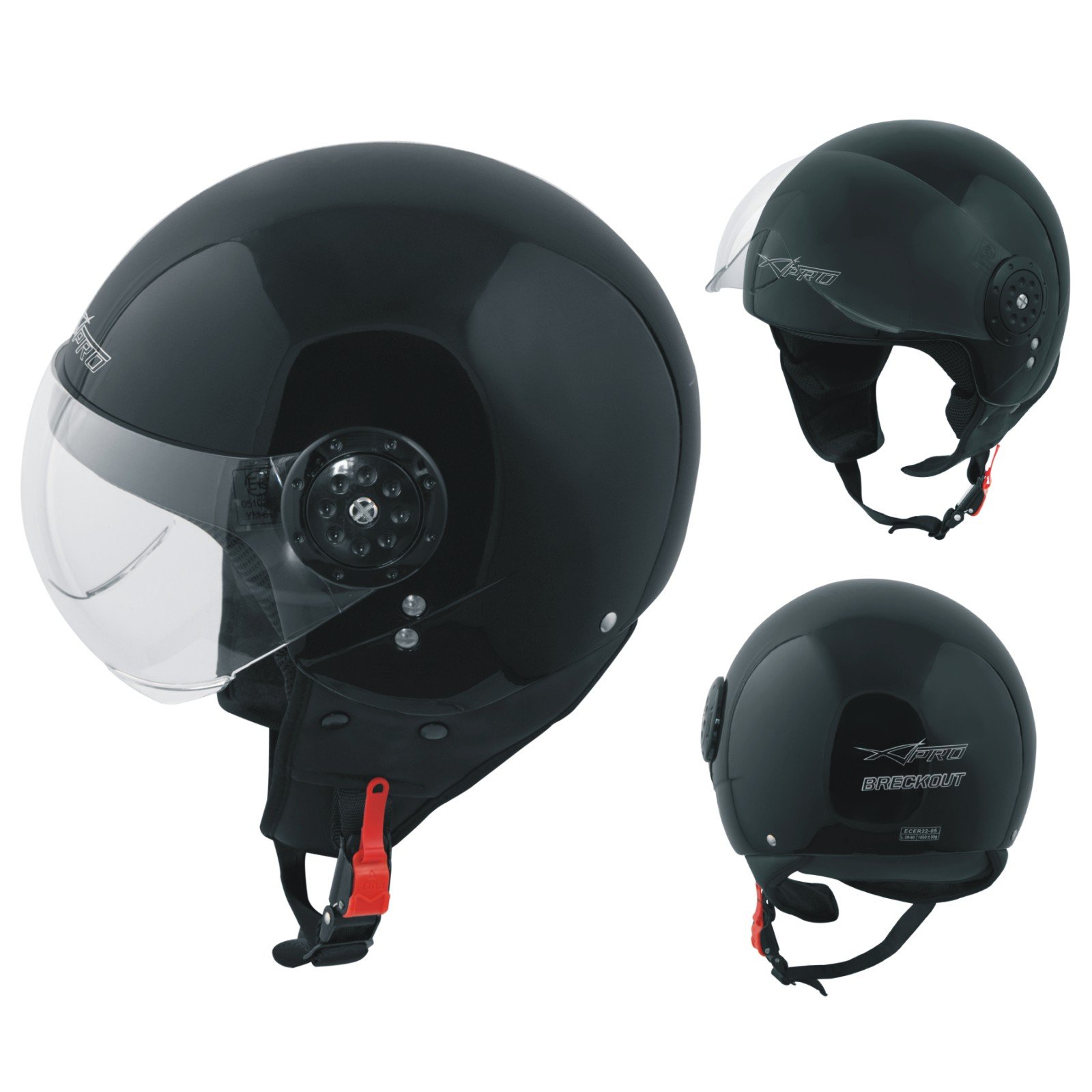 Motorradhelm Motorrad Roller Jet Demi Helm Scooter Homologiert Avio Visor schwarz S von A-Pro