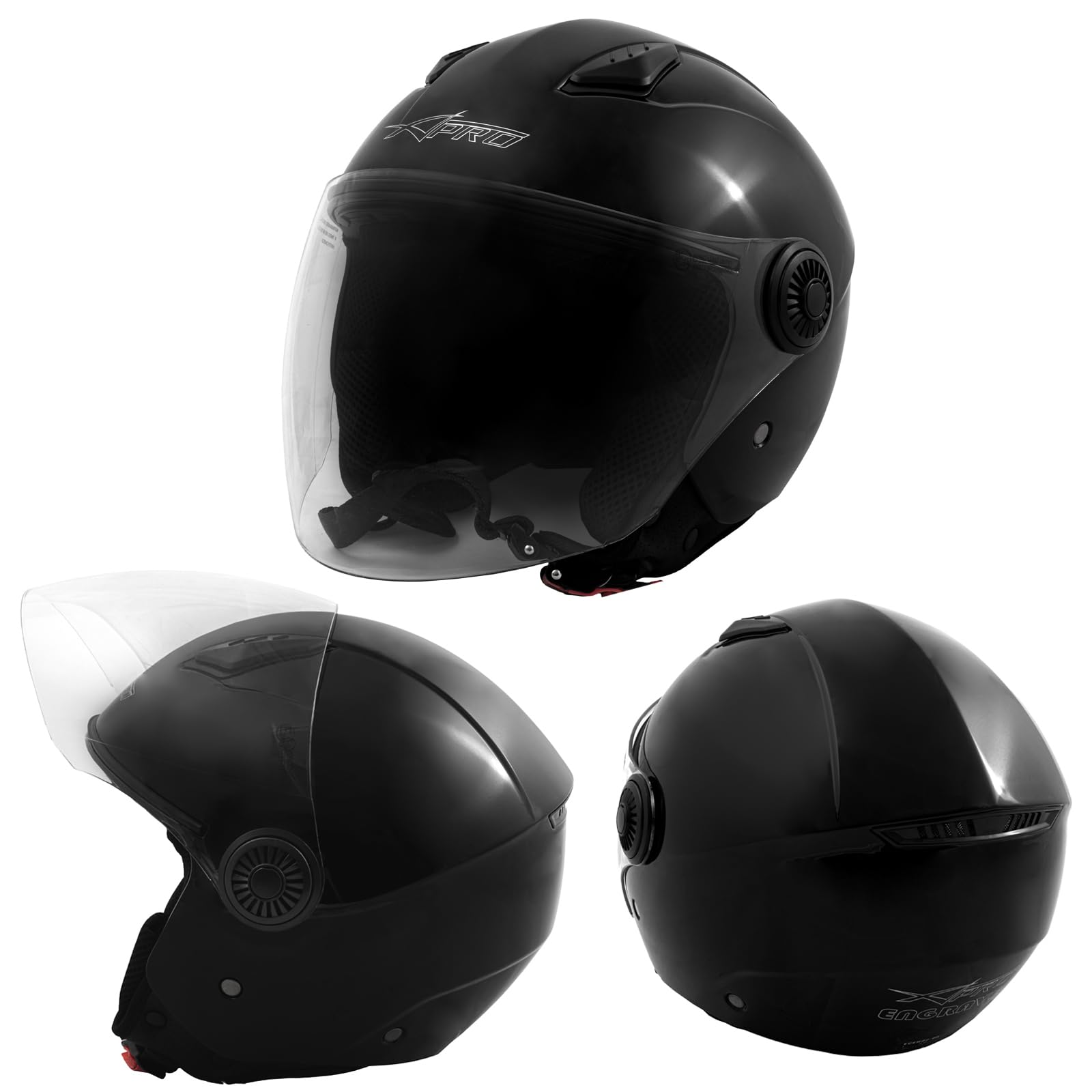 Motorradhelm Motorrad Roller Jet Langes Visier Helm ECE 22-06 Schwarz M von A-Pro