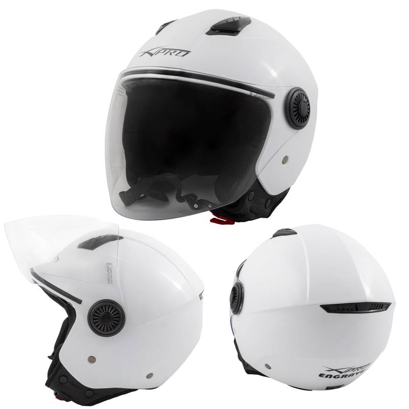 A-Pro Motorradhelm Motorrad Roller Jet Langes Visier Helm ECE 22-06 Weiss L von A-Pro