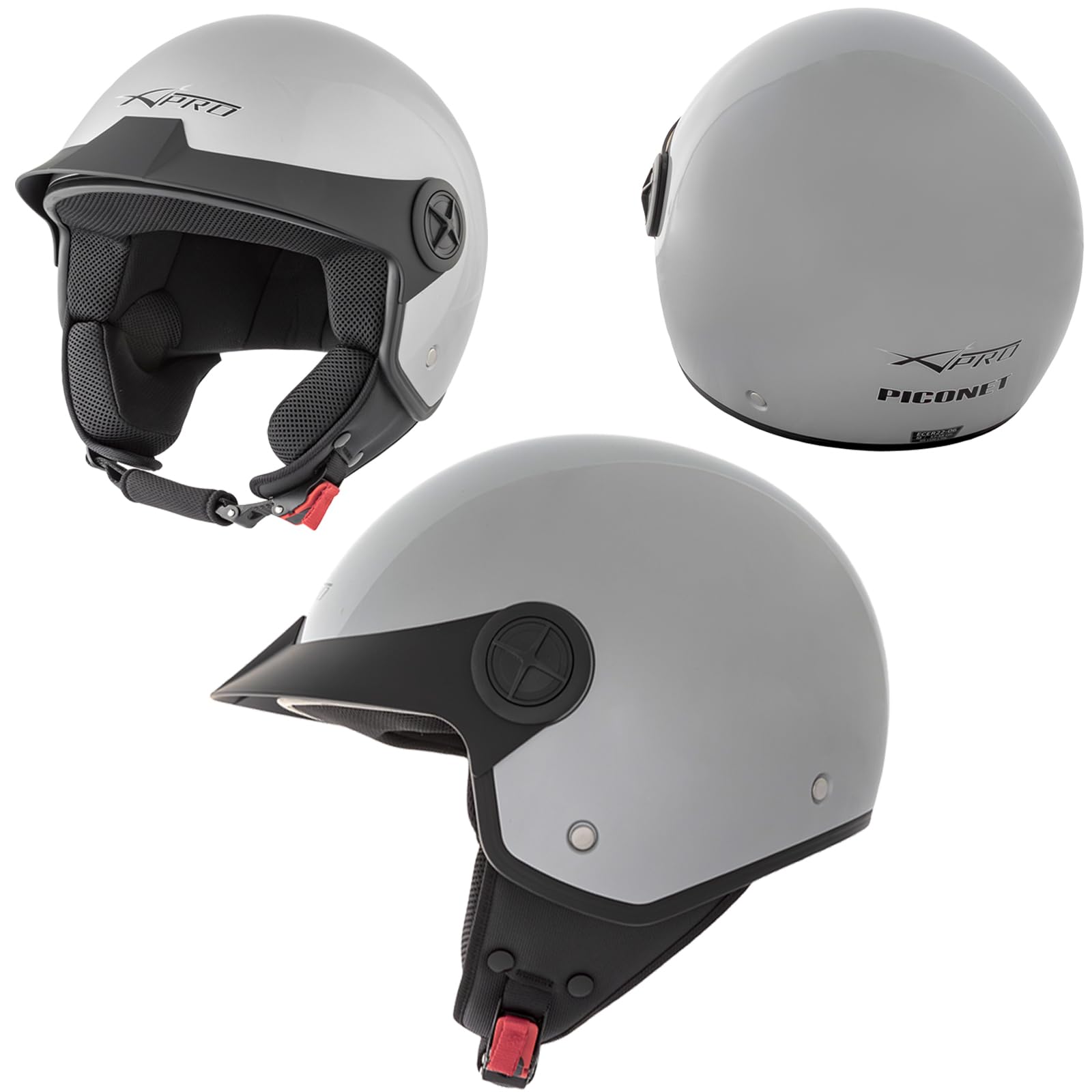 Motorradhelm Quad Roller Offenes Jet Helm Custom ECE 22 06 Polierten Silber L von A-Pro