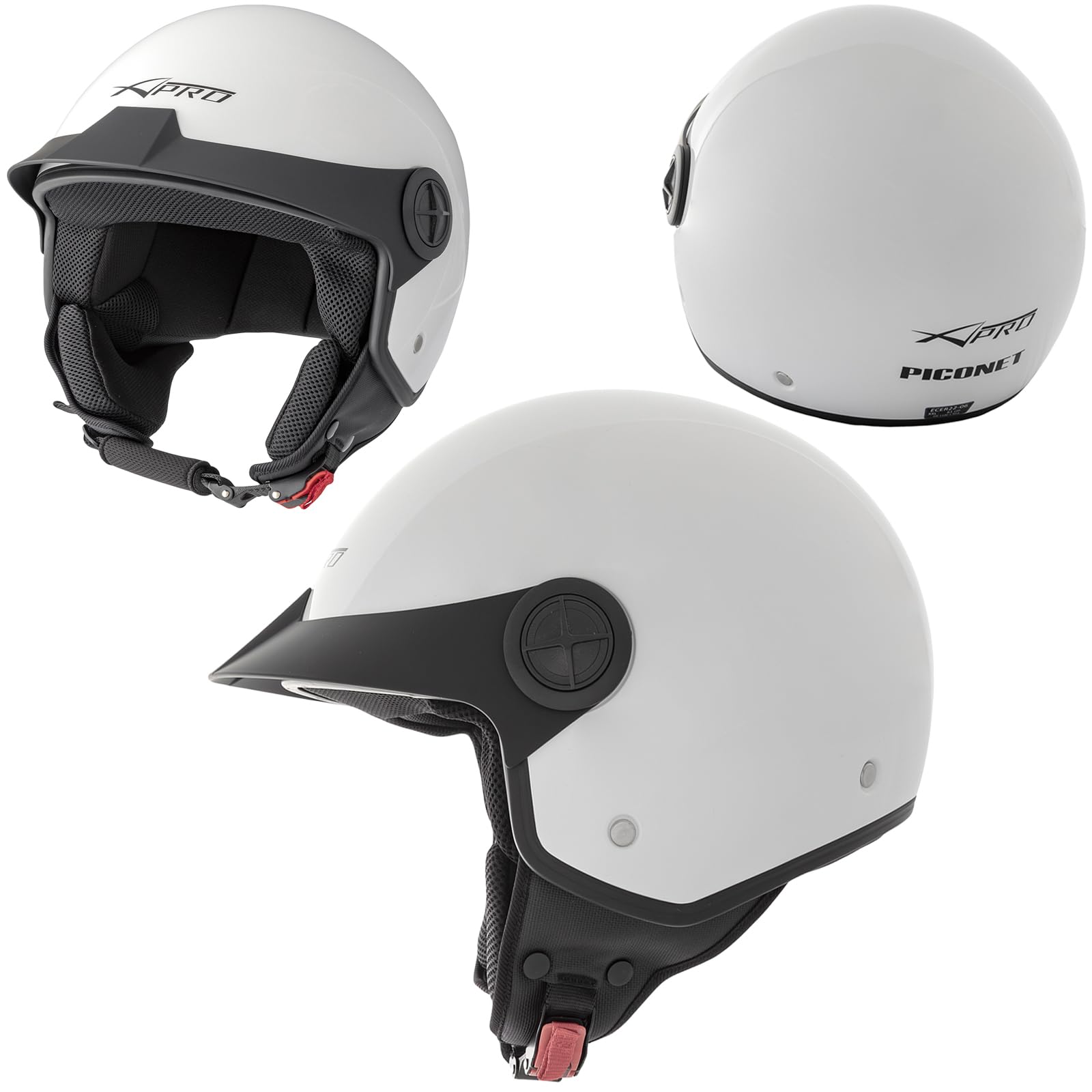 Motorradhelm Quad Roller Offenes Jet Helm Custom ECE 22 06 Polierten Weiss XL von A-Pro