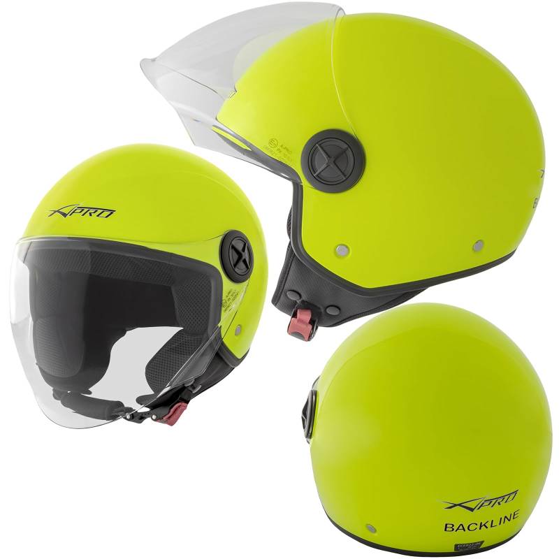 Motorradhelm Quad Roller Offenes JetHelm Viser ECE 22 06 Polierten Fluo Gelb L von A-Pro