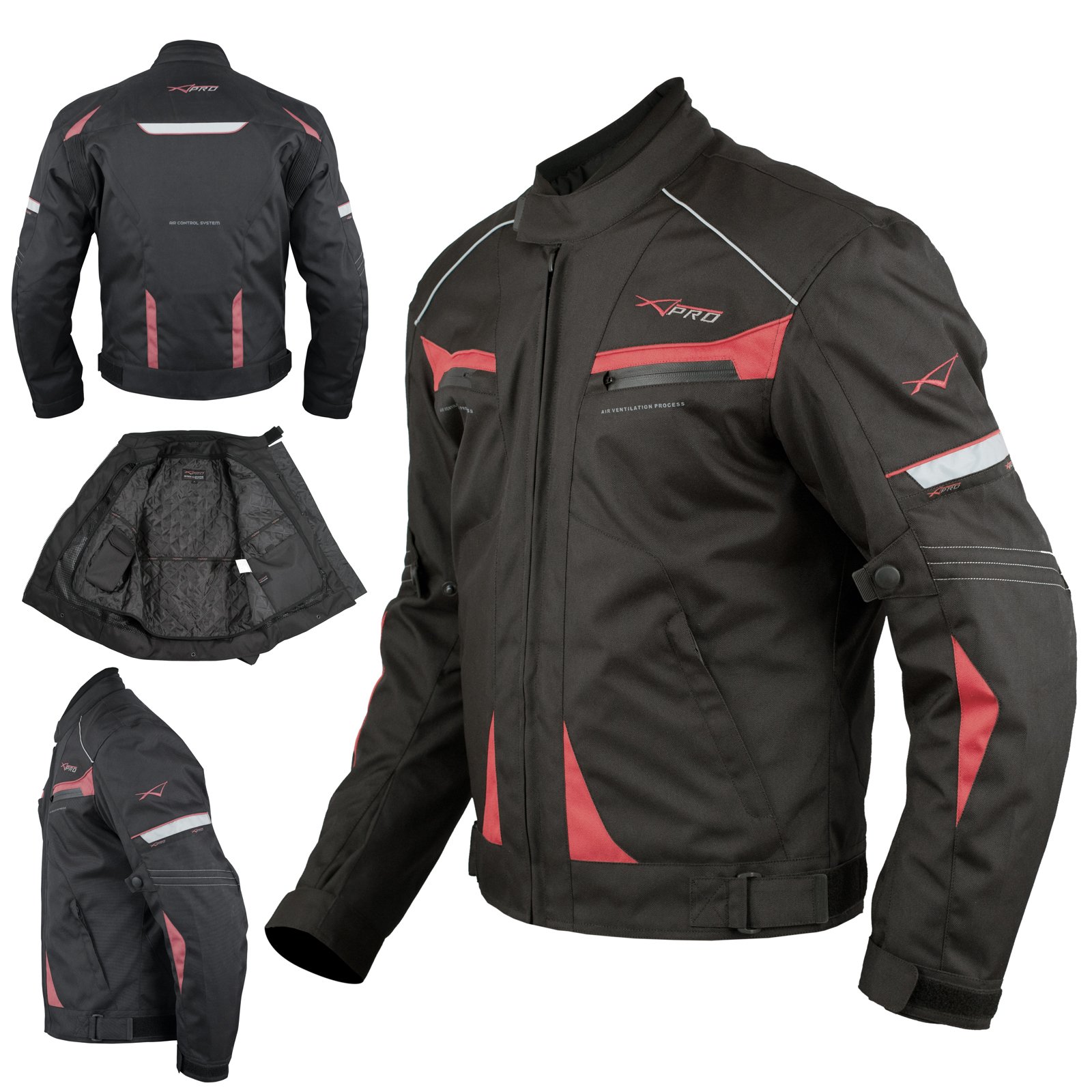 Motorradjacke Sport Textil Termofutter wasserdichte Entlüftet Roller Rot XL von A-Pro