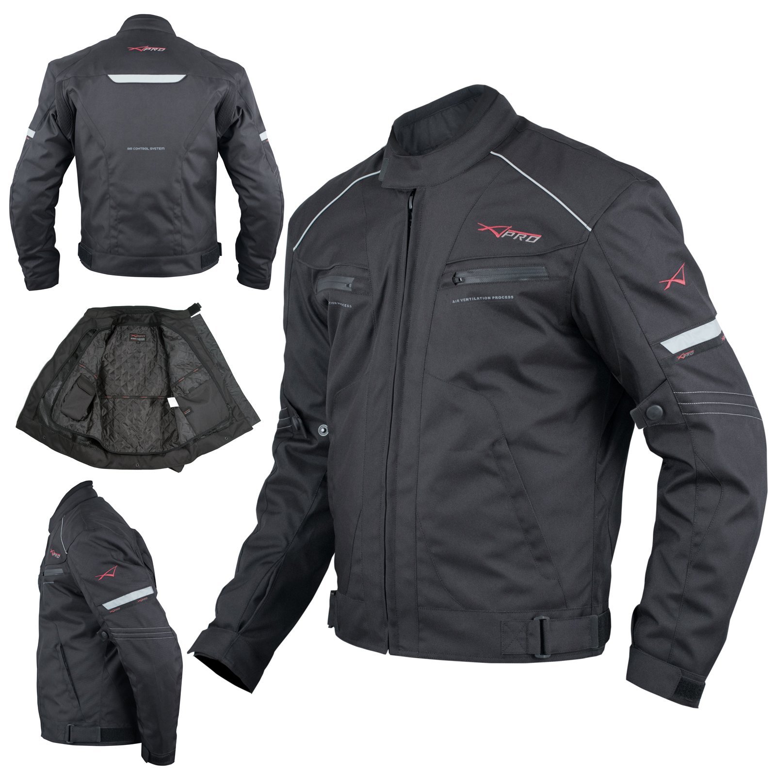 Motorradjacke Sport Textil Termofutter wasserdichte Entlüftet Roller Schwarz 2X von A-Pro