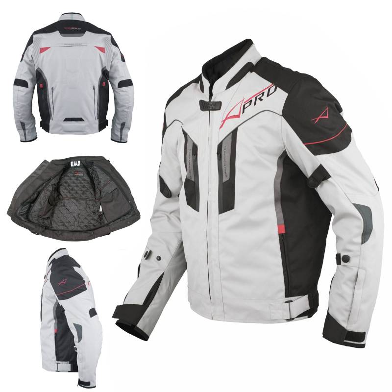 A-Pro Textil Motorrad Jacke Wasserdichte CE Protektoren Reflektirende Grau XL von A-Pro