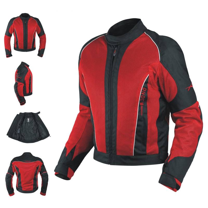 Textiljacke Atmungsaktiv Mesh Durchloechert Motorrad Protektoren Rot M von A-Pro