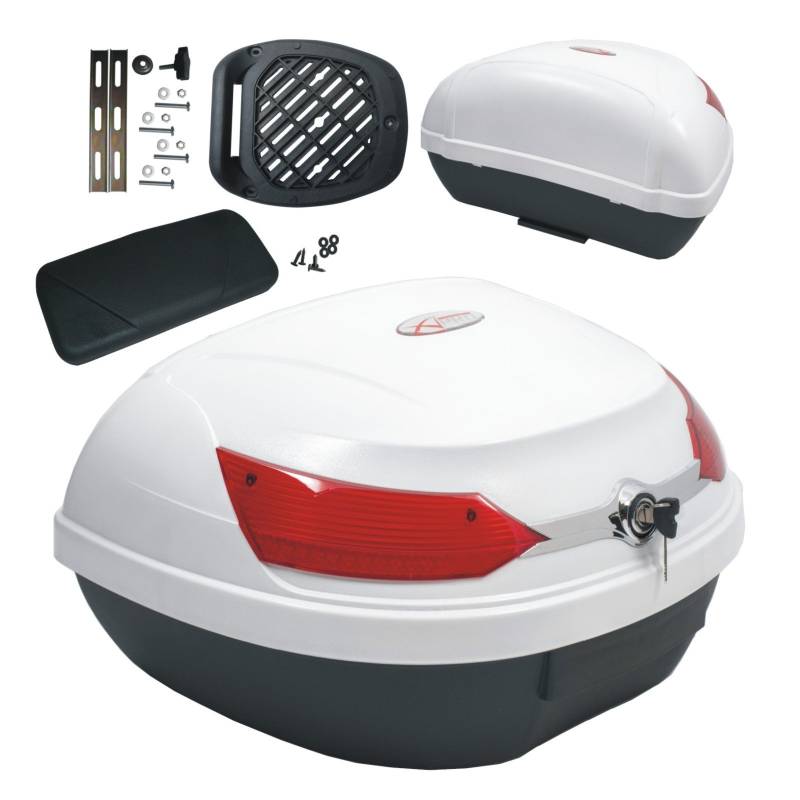 Top Case Motorrad Rückenlehne Top Box Koffer Motorrad Scooter Quad 48 L Weiss von A-Pro