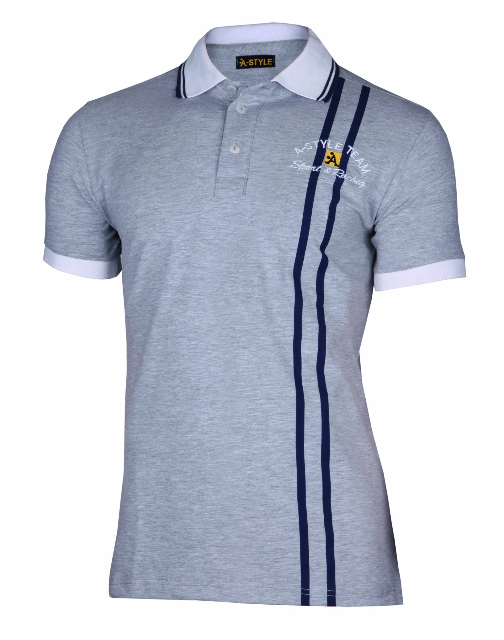 A-Style Polo Shirt Stripes, Grau, XL von A-Style