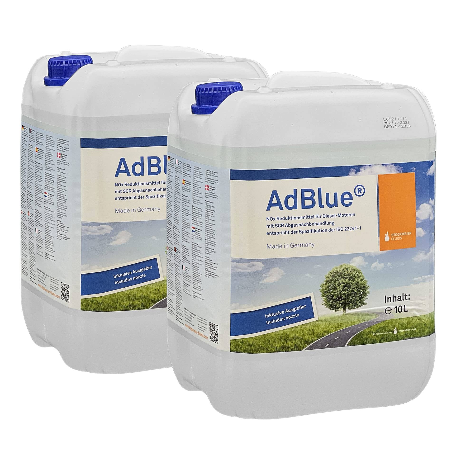 A&G-heute AdBlue® 20 l Hochreine SCR Harnstofflösung 2x10 Liter ISO 22241-1 mit Ausgießer Reduktion aus Abgasen von Stickoxiden für alle Automarken von A&G-heute