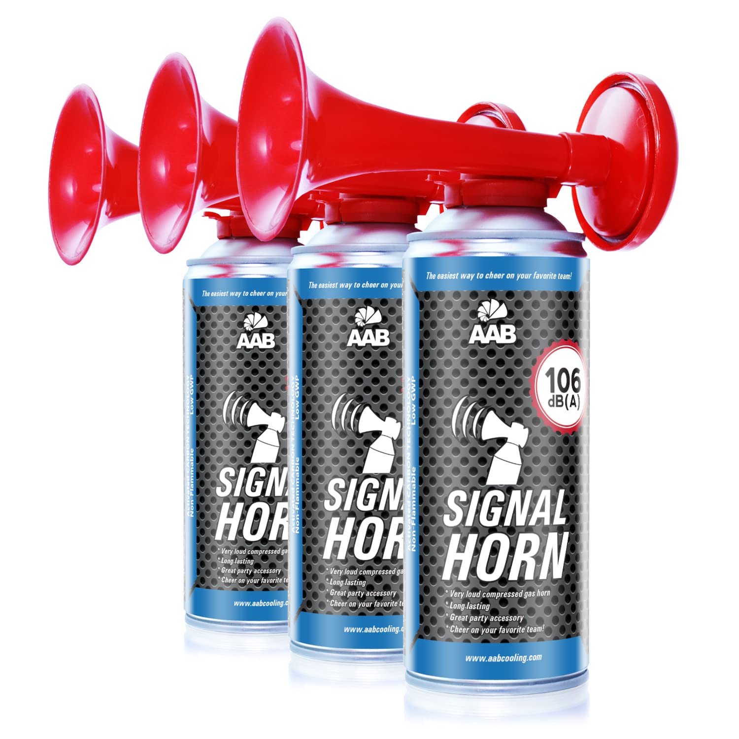3 x AABCOOLING Signal Horn – Laut Air Horn 106 dB(A), Tröten Fußball Mit Nicht Brennbarem Gas, Bis Zu 120 Kurze Pieptöne, Lufthorn, Vuvuzela, Pressluft Gashupe, Drucklufthupe, Druckluftfanfare von AABCOOLING