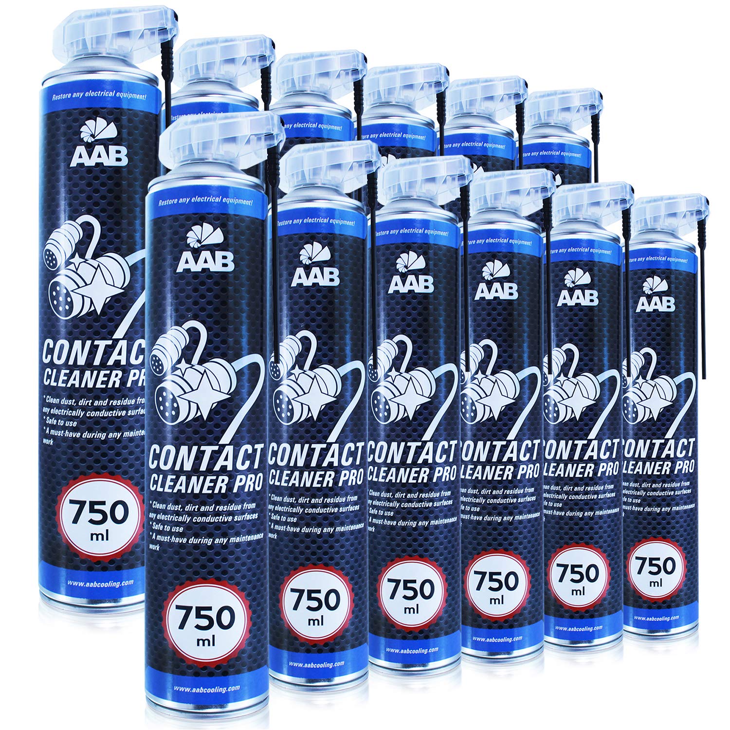 AAB Contact Cleaner PRO 750ml - Wertpaket 12 Stück - Elektrischer Kontakte Reiniger – Kontaktspray Elektronik, Electronics Reiniger, Elektronik Spray, Electronic Cleaner, Kontaktspray Auto von AABCOOLING